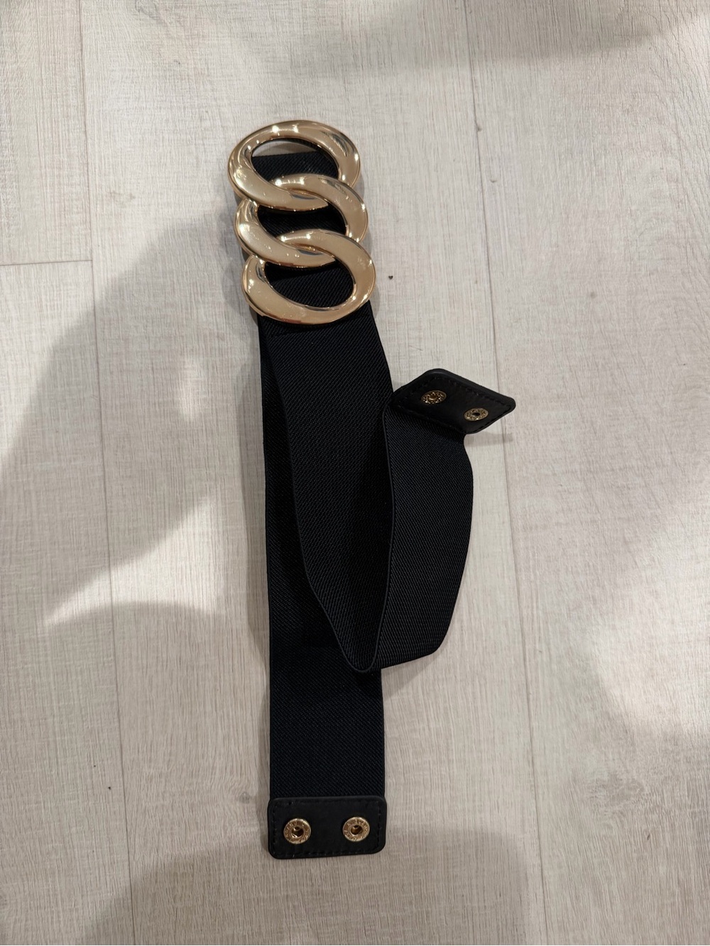 Macy's Black Stretch Waist Belt with Triple Gold-Link Buckle